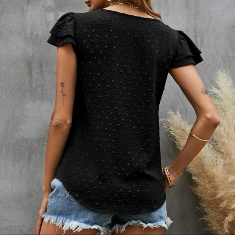 Boho  Swiss Dot Butterfly Sleeve Top - Picture 2 of 15